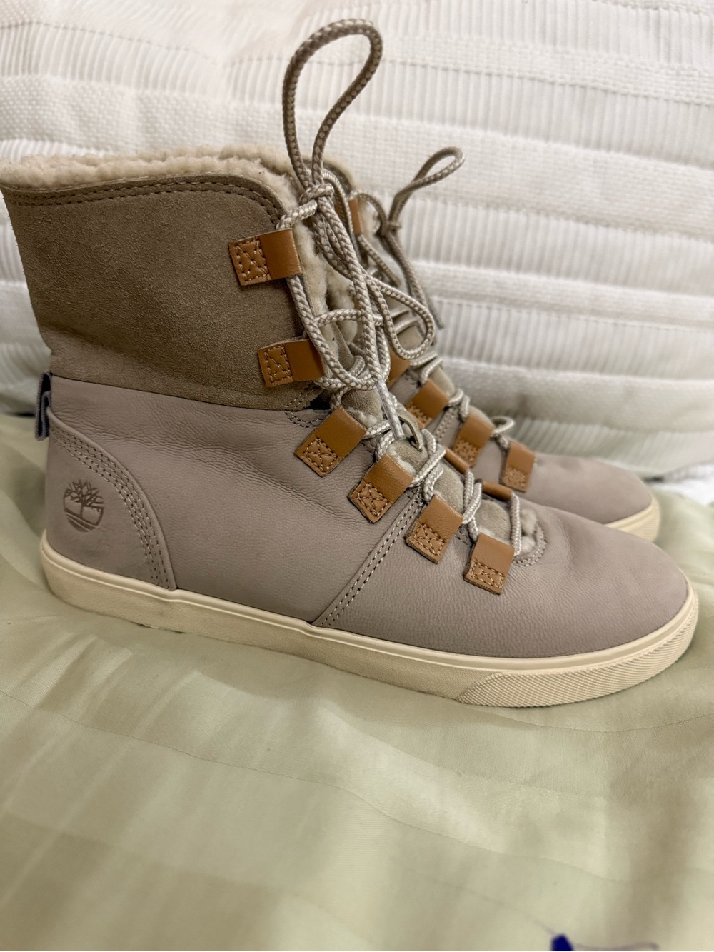 Timberland Women's Taupe Lace-Up Faux-Fur High Top Sneakers